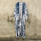 Green Printed Silky Kimono Robe Boho Cover up
