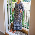 Grey Floral Print Lantern Sleeve Tassel Vintage Maxi Boho Dress
