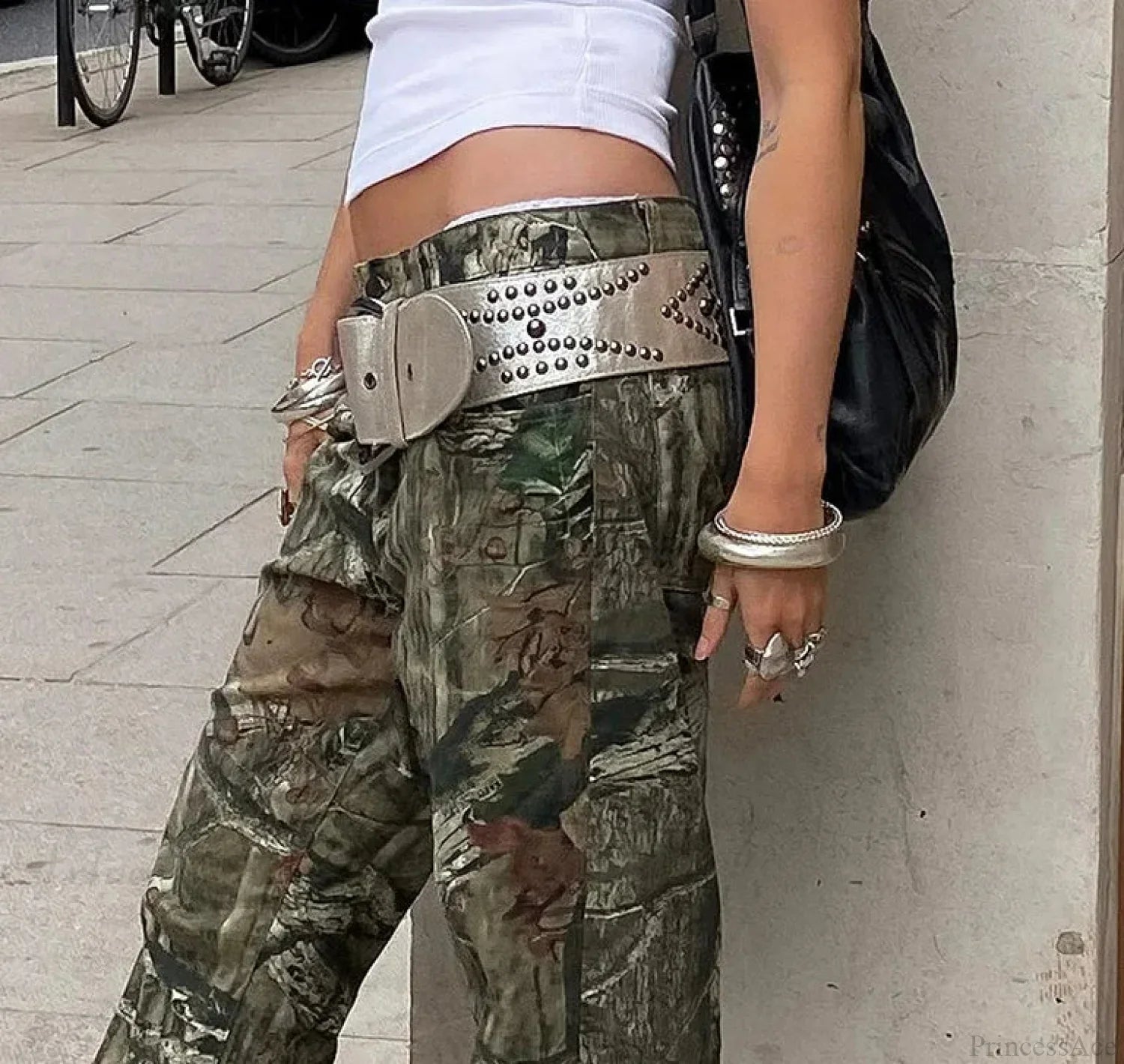 Grey Gothic Leather Rivet Trouser
