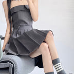 Pleated Mini Dress in Grey