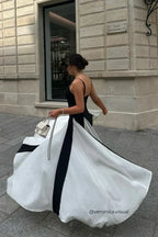 Sweetheart Spaghetti Strap Contrast Panel A Line Maxi Gown