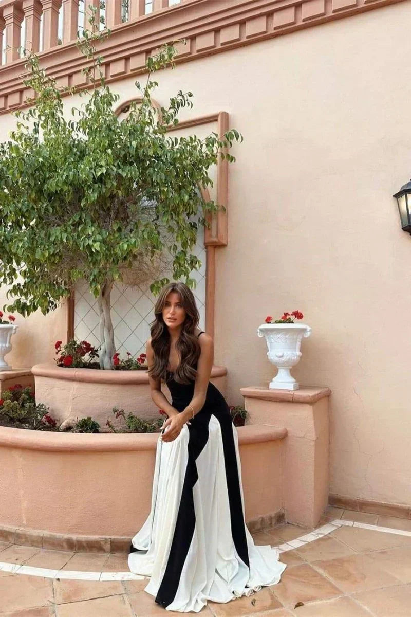 Sweetheart Spaghetti Strap Contrast Panel A Line Maxi Gown
