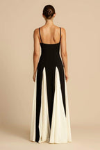 Spaghetti Strap Sweetheart Corset Bodice Pleated Godet Panel Maxi Dress