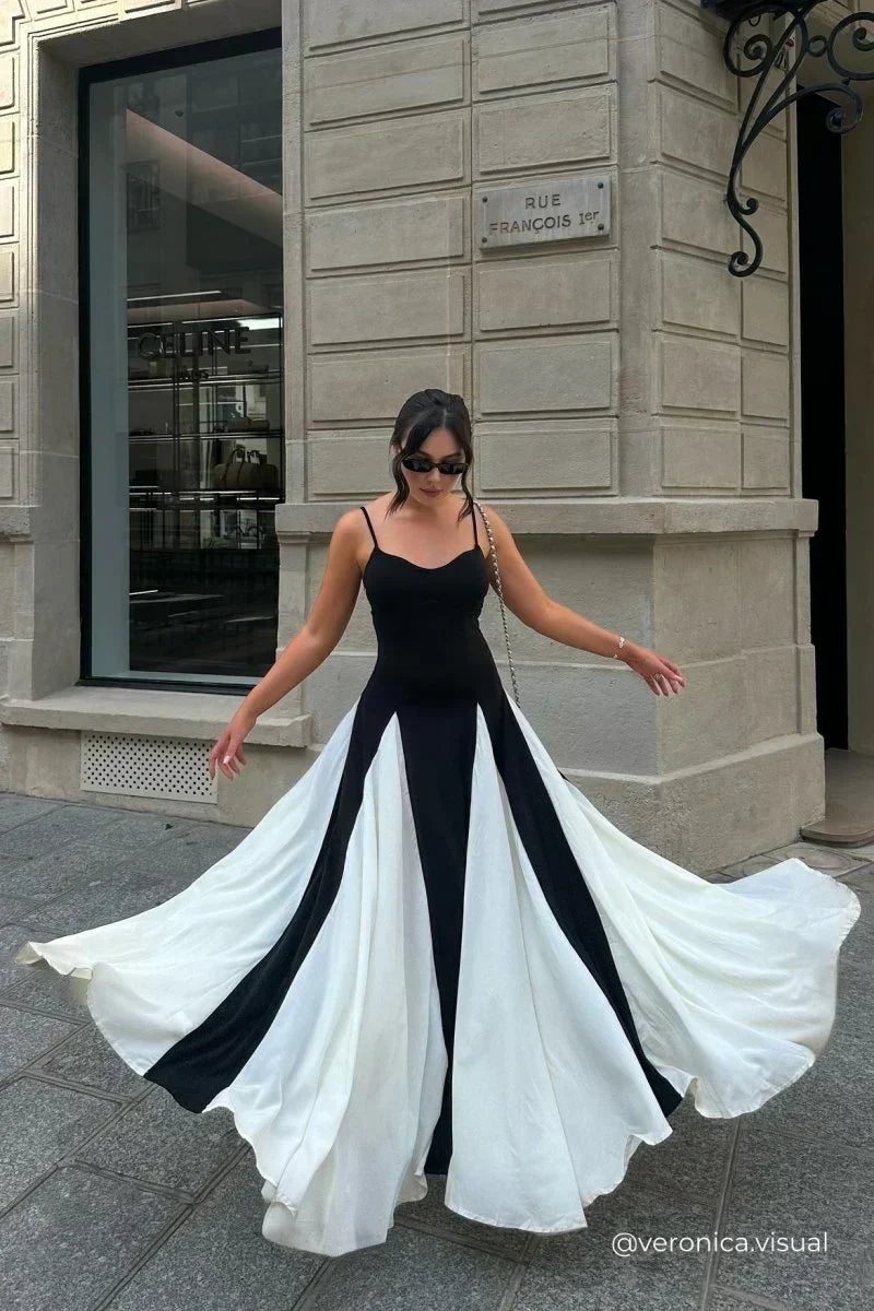 Sweetheart Spaghetti Strap Contrast Panel A Line Maxi Gown