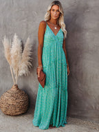Camille Boutique Green V Neck Maxi Beach Dress Evening Wear Edit