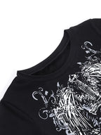Grunge Wing Print Trendy Ribbed Knit Crop Top