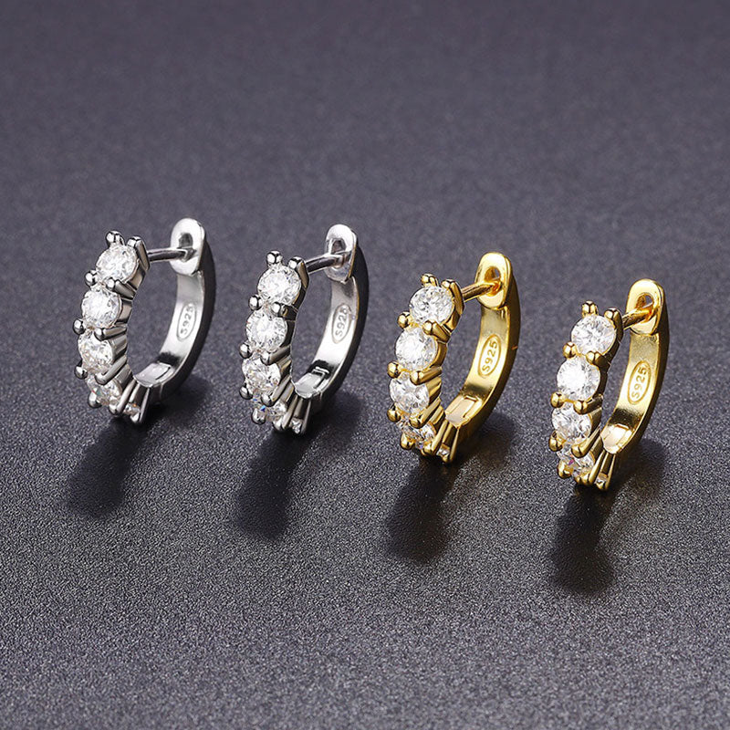 3MM Moissanite Sterling Silver Hinge Huggie Earrings