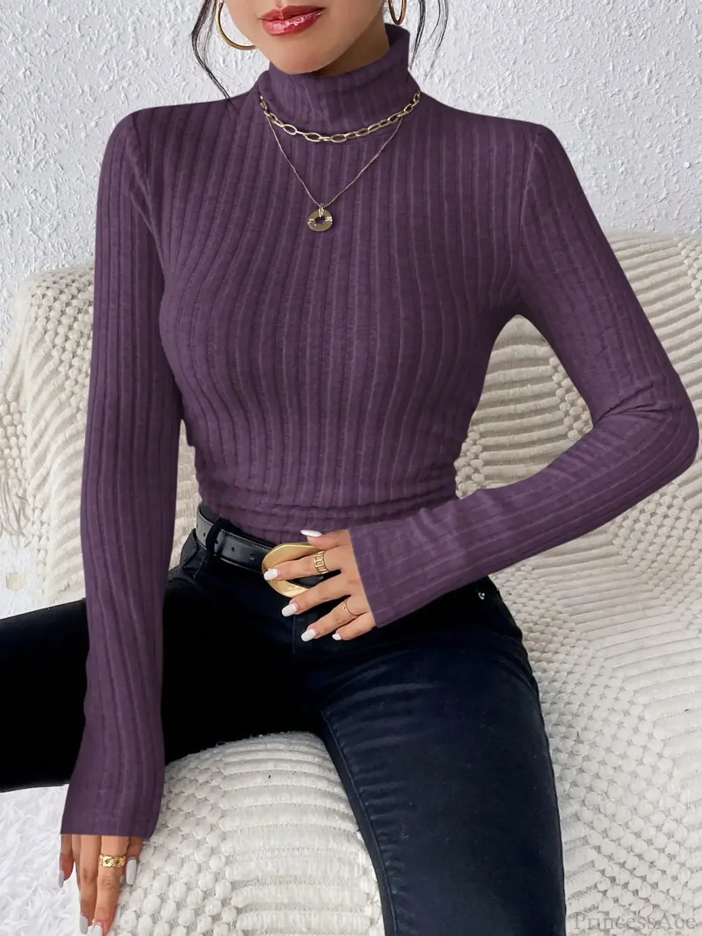 Half Turtleneck Sweater Slim Long Sleeve Knit Top Women