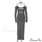 Halter Backless es Elegant Sleeve Club Party Split es Clothes Maxi Dress
