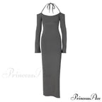 Halter Backless es Elegant Sleeve Club Party Split es Clothes Maxi Dress