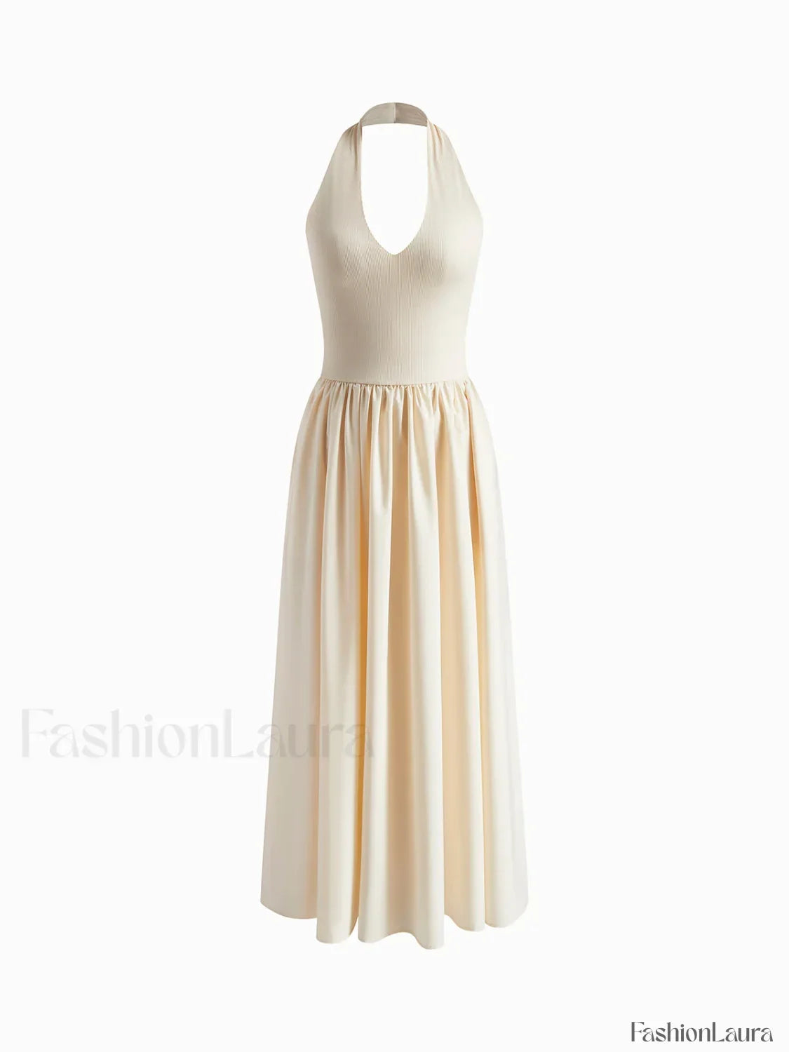 Off-white Halter Backless Pockets Dress