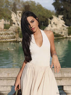 Off-white Halter Backless Pockets Dress
