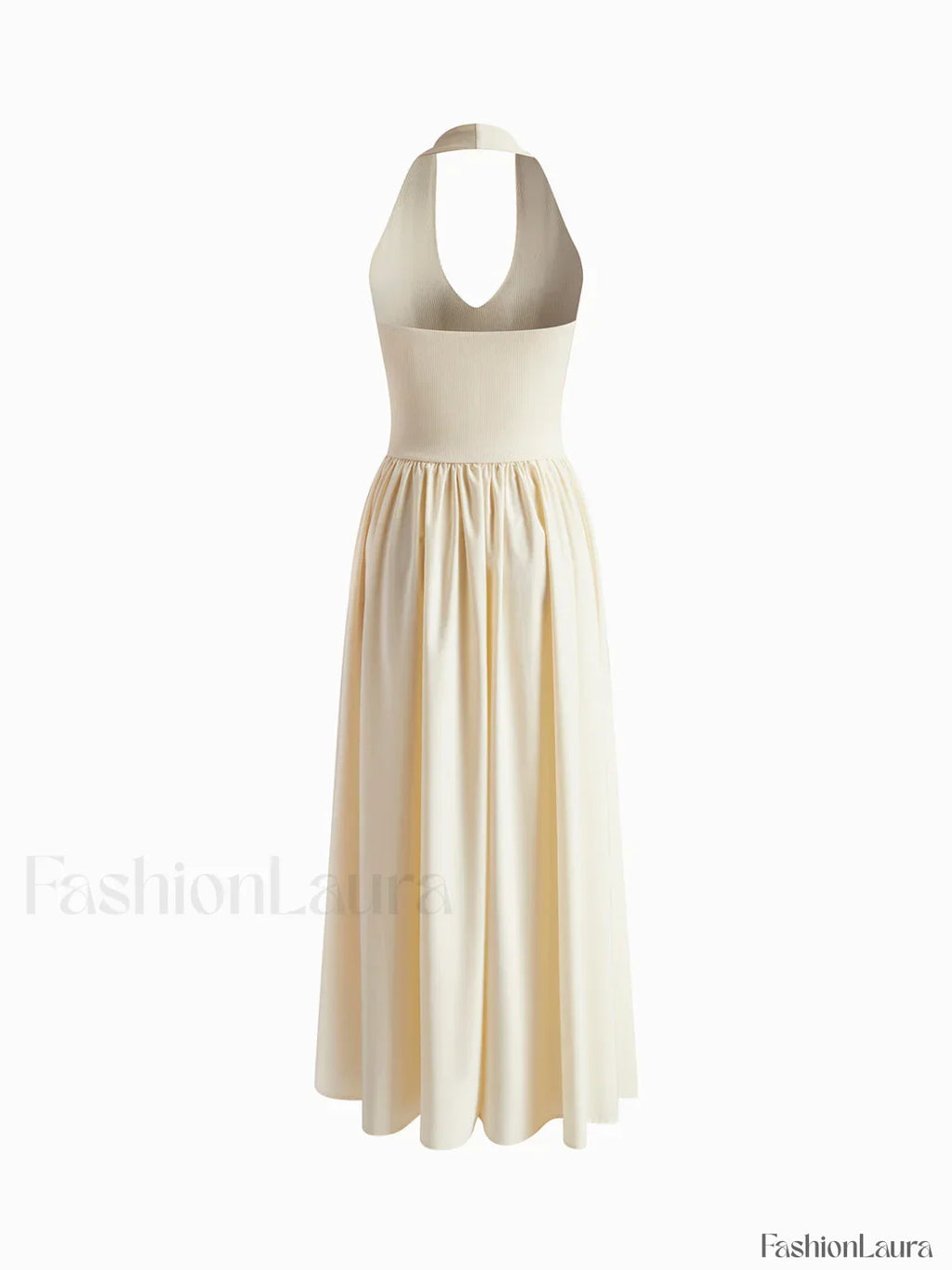 Off-white Halter Backless Pockets Dress