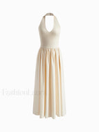 Off-white Halter Backless Pockets Dress