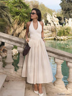 Off-white Halter Backless Pockets Dress