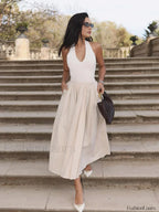 Off-white Halter Backless Pockets Dress