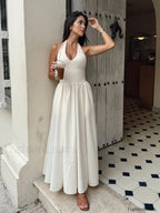 Off-white Halter Backless Pockets Dress
