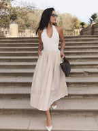 Off-white Halter Backless Pockets Dress