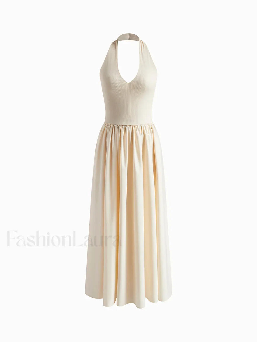 Off-white Halter Backless Pockets Dress