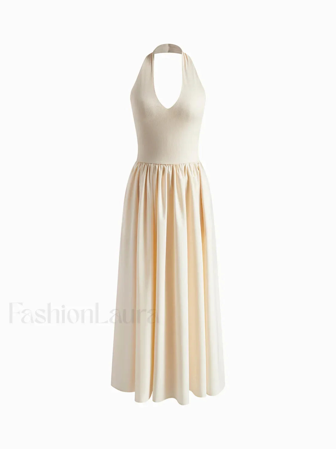 Off-white Halter Backless Pockets Dress