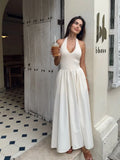 Off-white Halter Backless Pockets Dress