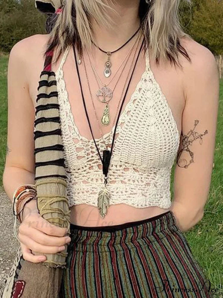 Halter Crochet Hollow Trendy Crop Tops