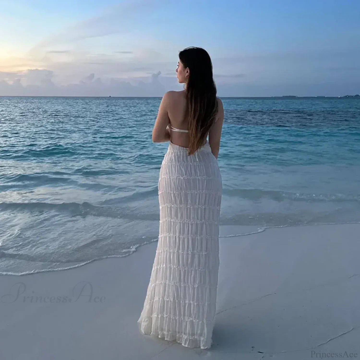 Halter Pleated Boho Vacation Dress