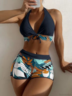 Halter Print Shorts Bikini Two Piece Set