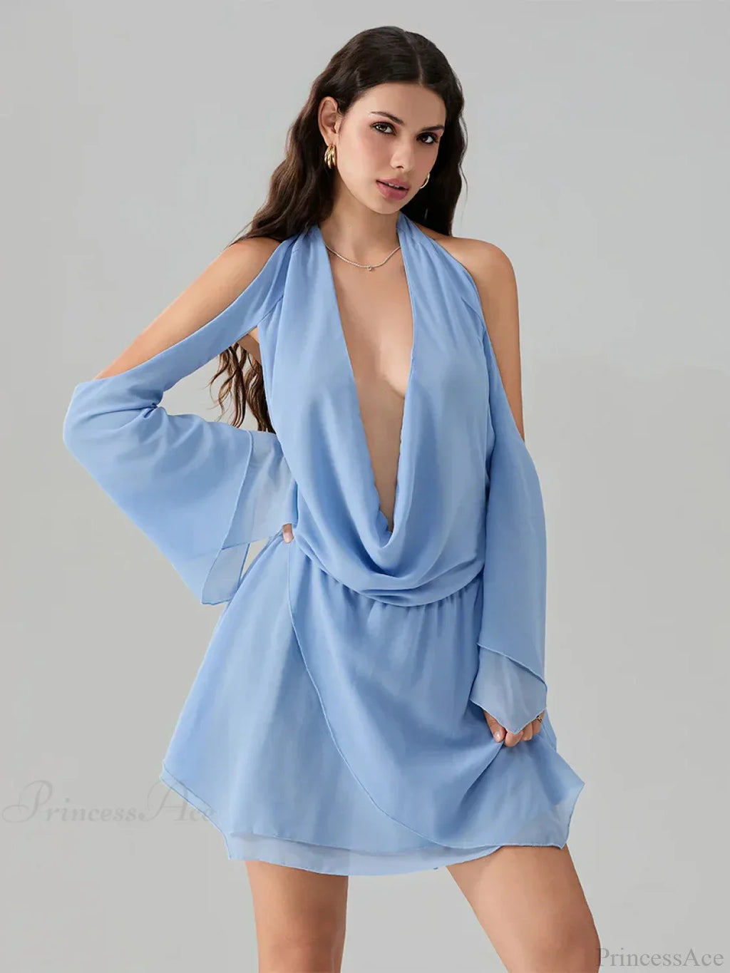 Halter Tie-Up Cowl Neck Mini Dress