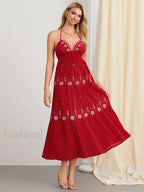 Halter Tie-Up Embroidered Boho Dress