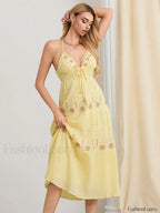 Halter Tie-Up Embroidered Boho Dress