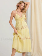 Halter Tie-Up Embroidered Boho Dress