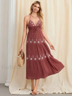 Halter Tie-Up Embroidered Boho Dress