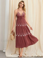Halter Tie-Up Embroidered Boho Dress
