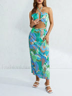 Halter Neck Floral Slit Maxi Dress