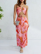 Halter Neck Floral Slit Maxi Dress