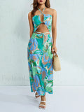 Halter Neck Floral Slit Maxi Dress