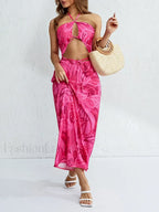 Halter Neck Floral Slit Maxi Dress