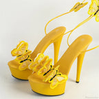 Handmade Embroidery Butterfly Cross Ankle Strap Open Toe High Heel