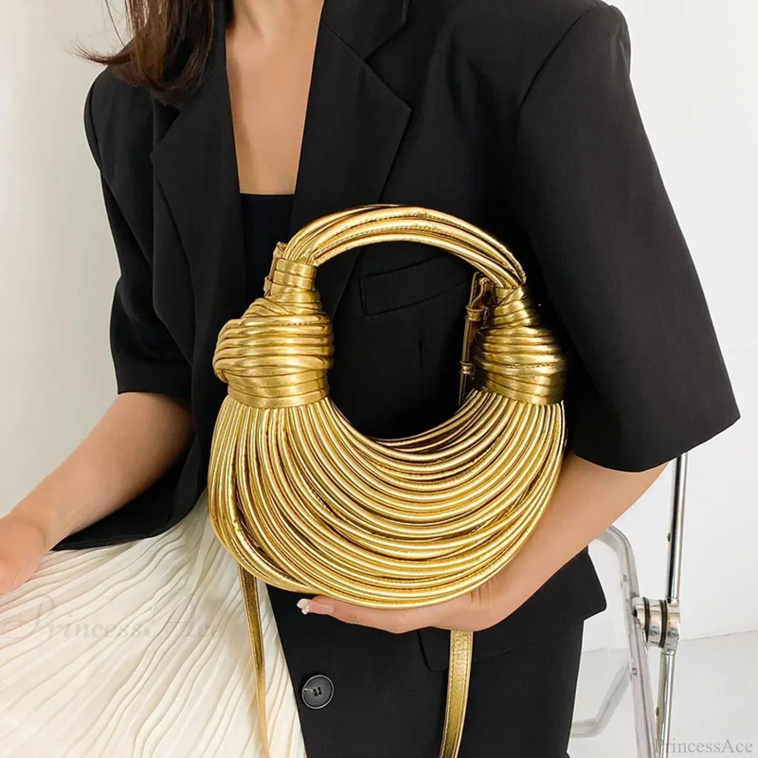 Handwoven Noodle Gold Evening Clutch Handbag
