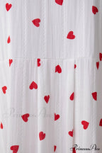 Heart Print Puff Sleeve Cotton Dress