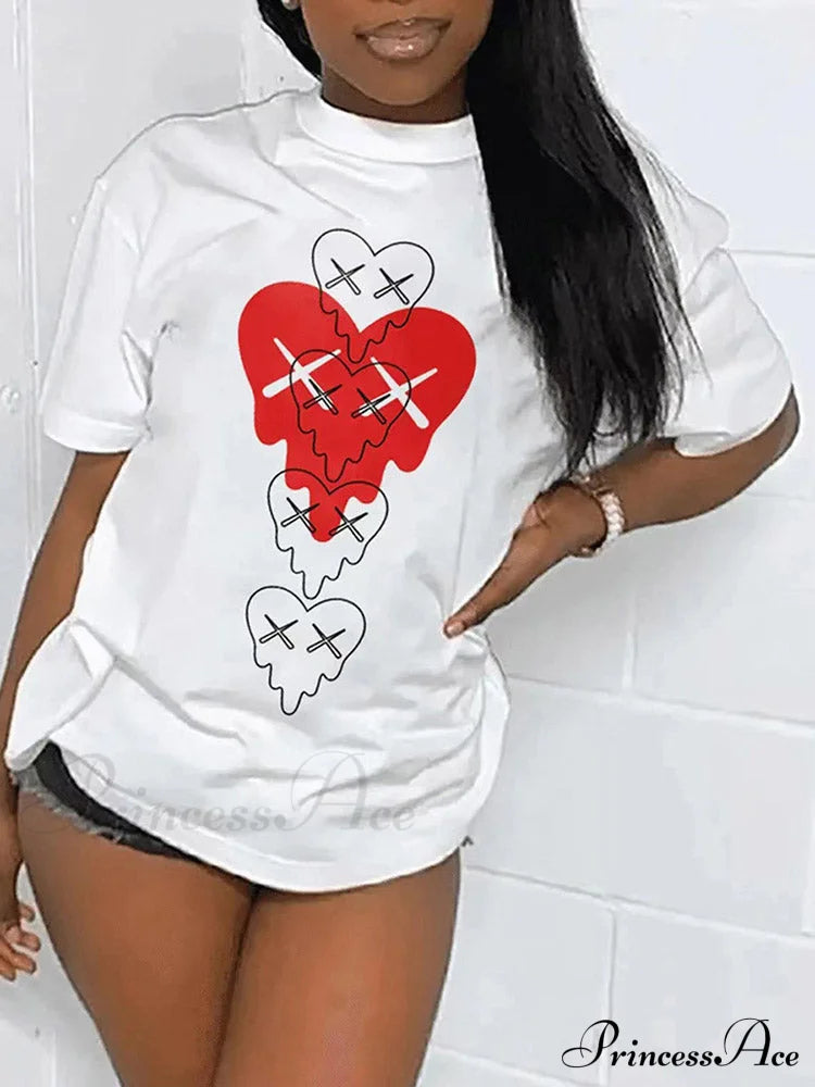 Heart Print Raglan Trendy Short Sleeve Tee