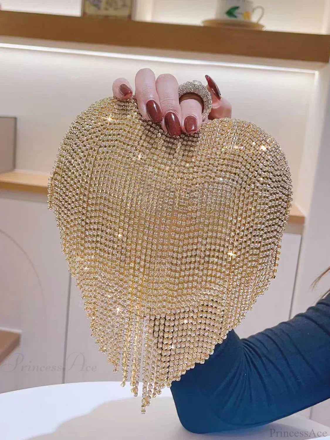 Heart Shaped Rhinestone Clutch Evening Luxury Diamond Wedding Purse