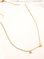Gold Letter Pendant Necklace with Chained Heart Design