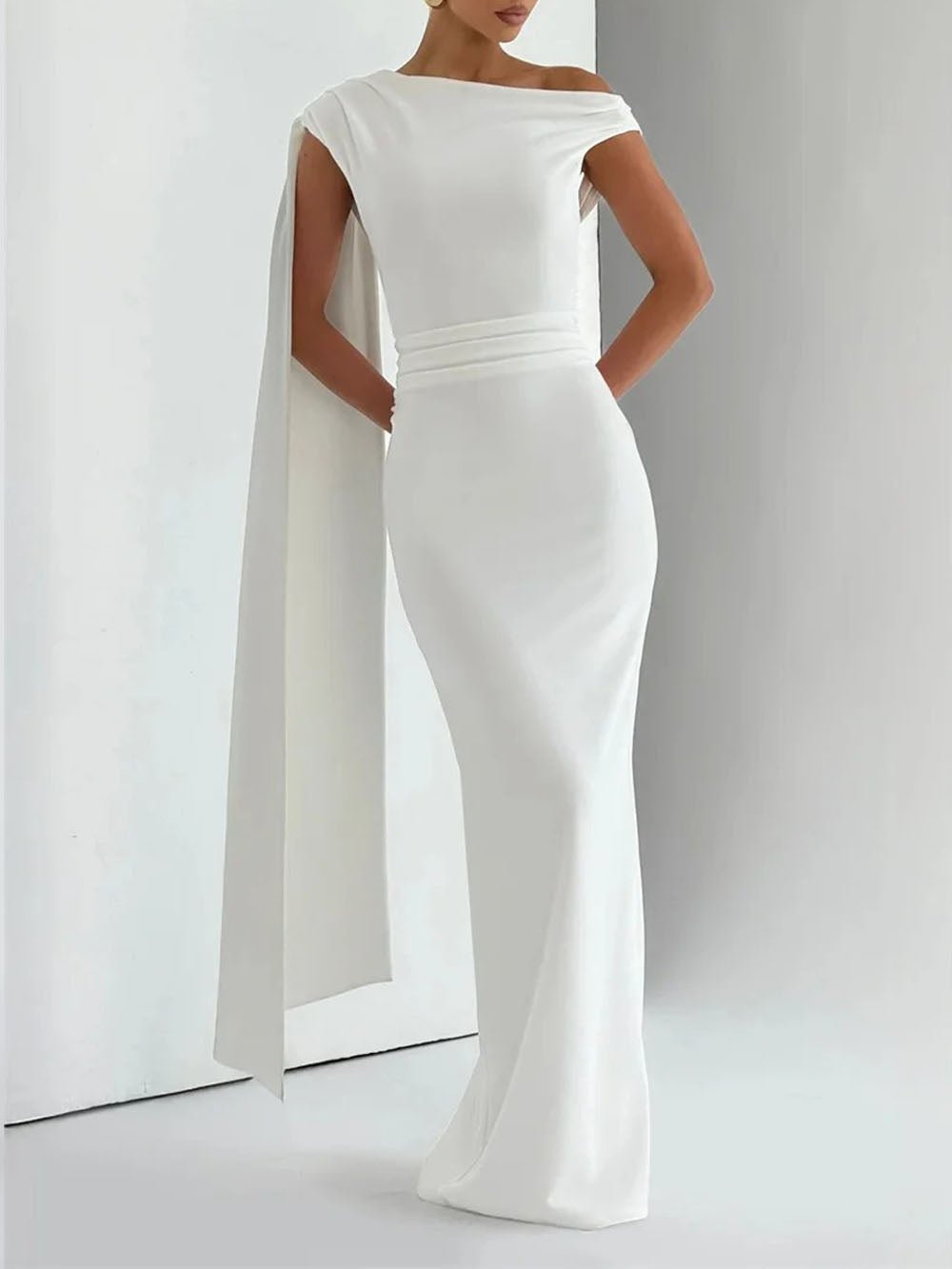 Helena One Shoulder Cape Maxi Dress