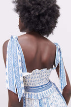 Zoe Exclusive Printed Midi Dress with Gathered Straps Chic Silhouette Collection