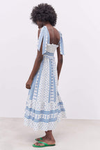 Wanda Chic Printed Midi Dress with Gathered Straps Everyday Luxe Edit