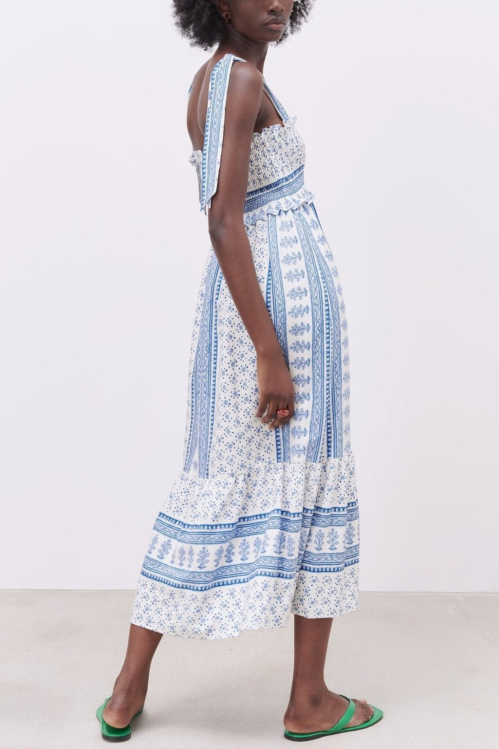 Wanda Chic Printed Midi Dress with Gathered Straps Everyday Luxe Edit