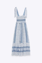 Zoe Exclusive Printed Midi Dress with Gathered Straps Chic Silhouette Collection