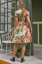 Violeta Effortless Retro Printed Cotton Midi Shirt Dress with Belt Premium Wardrobe Essential